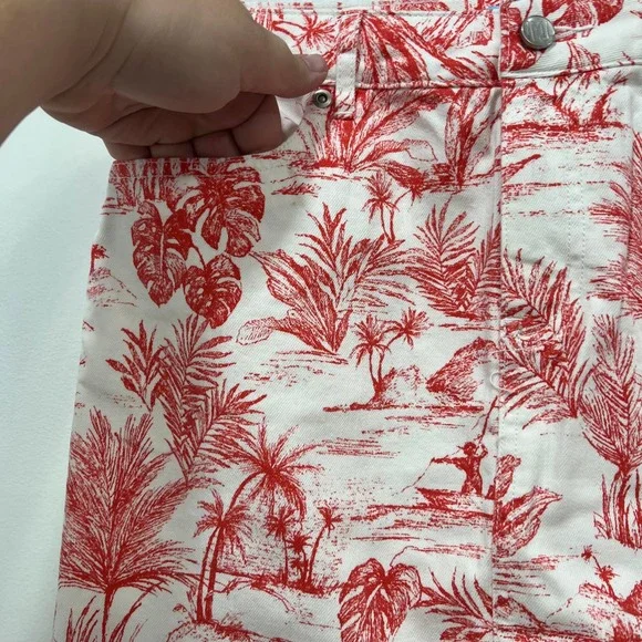 J Mclaughlin Richland Skirt 4 NWT $168 Knee Pencil Denim Heron Toile Coral White - Picture 2 of 9